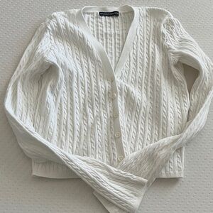 White Cable Knit Cardigan Sweater